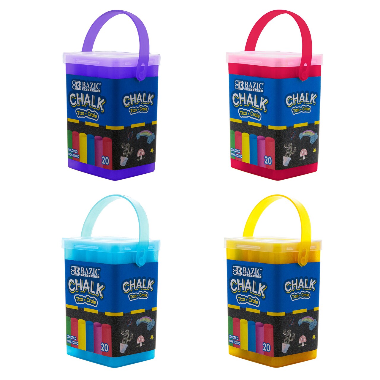 BAZIC Assorted Color Chalk, 20 Sticks, Non-Toxic Chalk, for Sidewalk Art, Chalkboards, Kids Outdoor Play